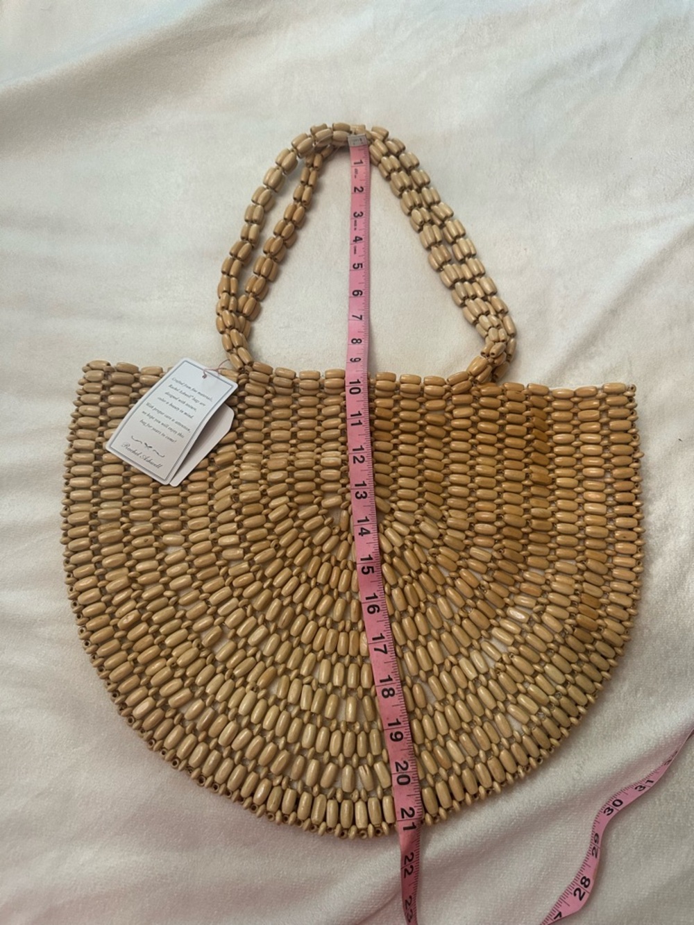 Beige Woven Half-Moon Tote - Lightweight Summer Beach Bag - Picture 4 of 8